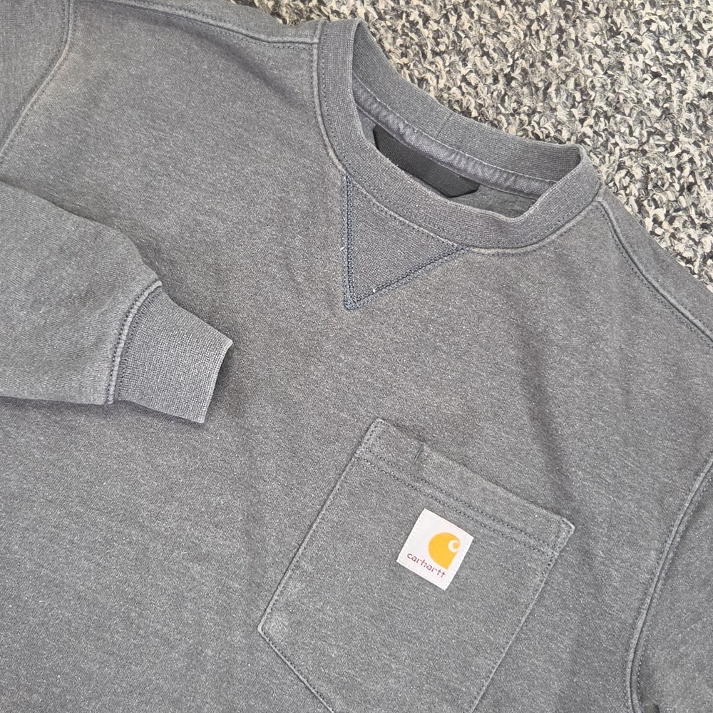 Carhartt Sweatshirt Mens Small Loose Fit Crew Neck Midweight Pocket Gray